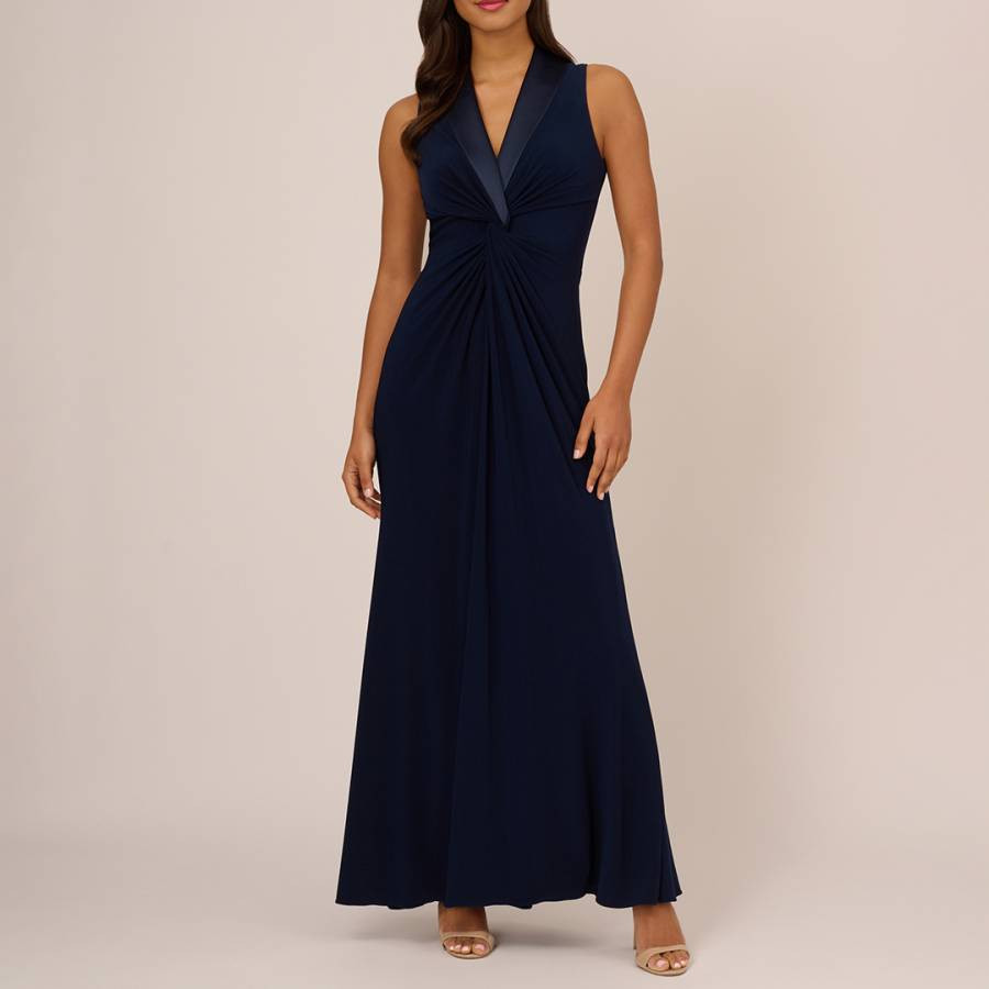 Navy Jersey Tuxedo Gown