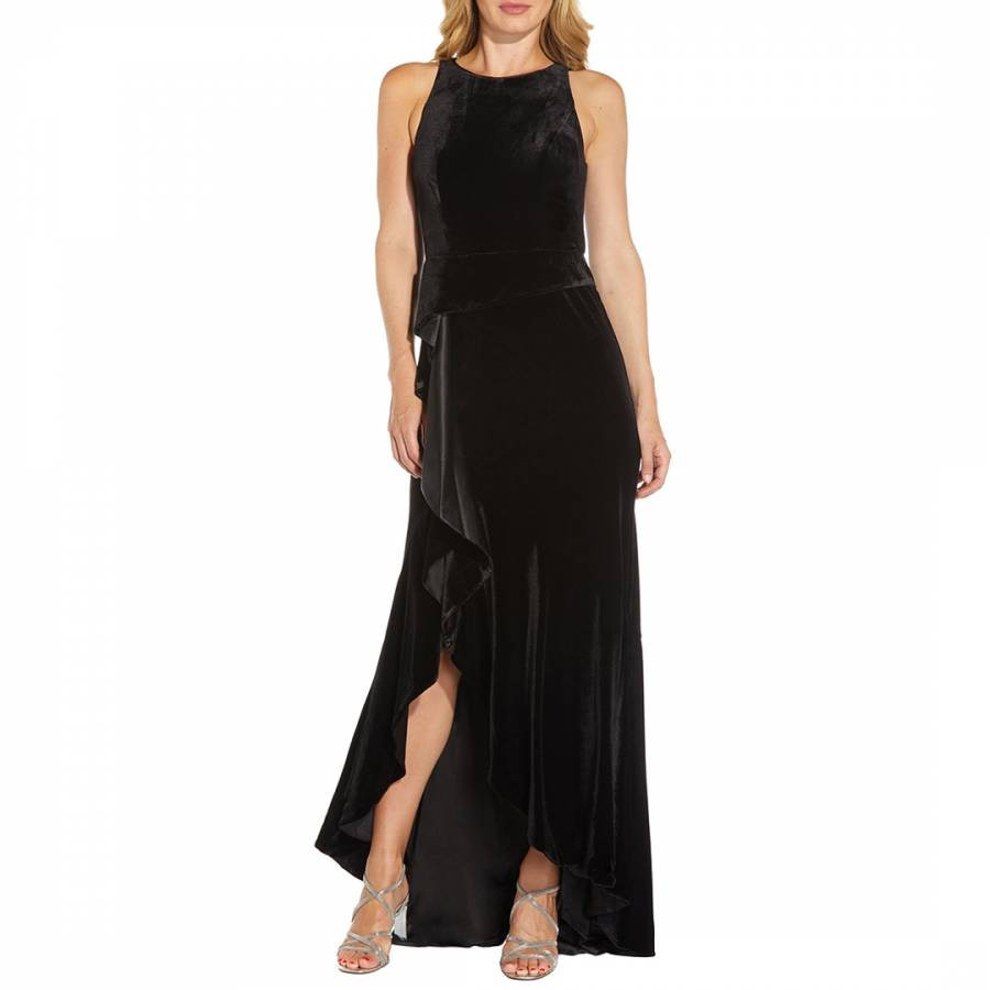 Black Velvet Cascade Gown