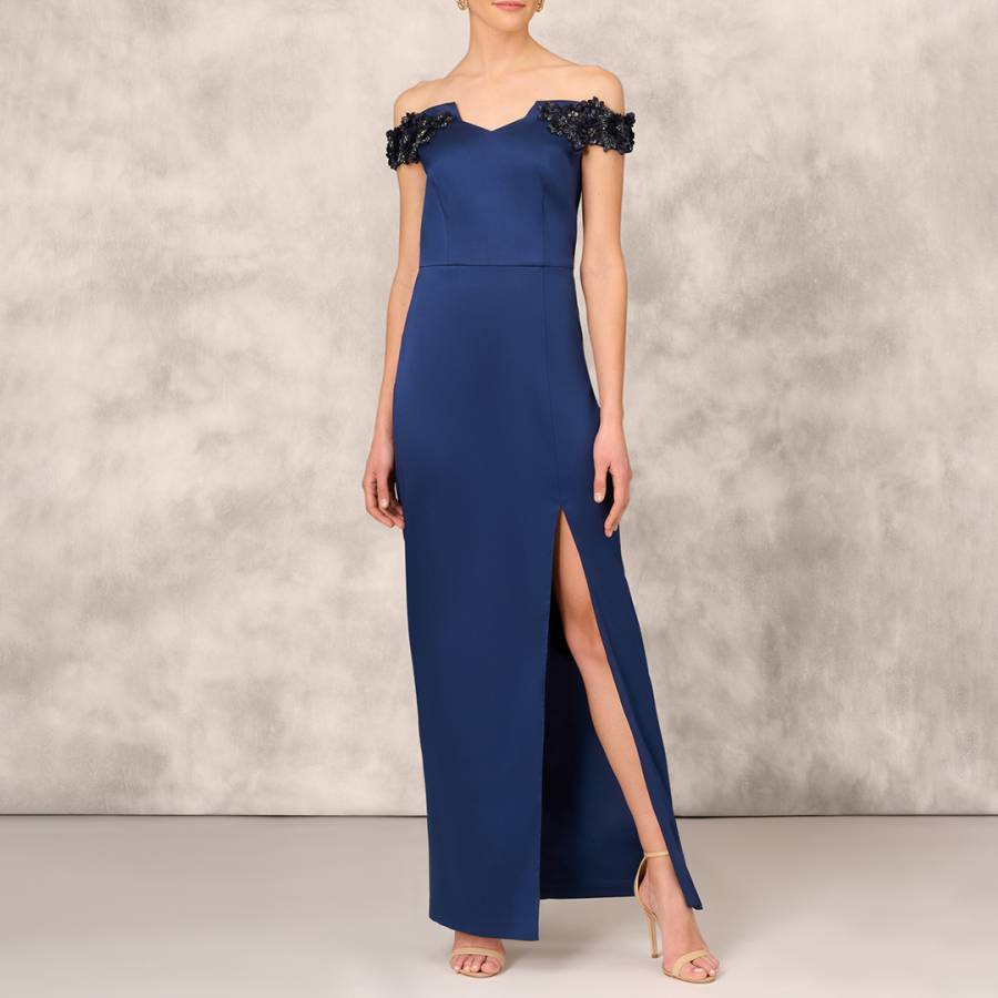 Navy Portrait Column Gown