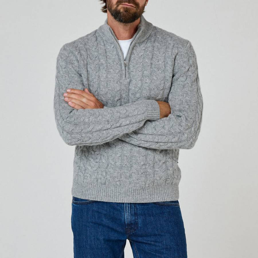 Grey Darlington Quarter Zip Wool Jumper