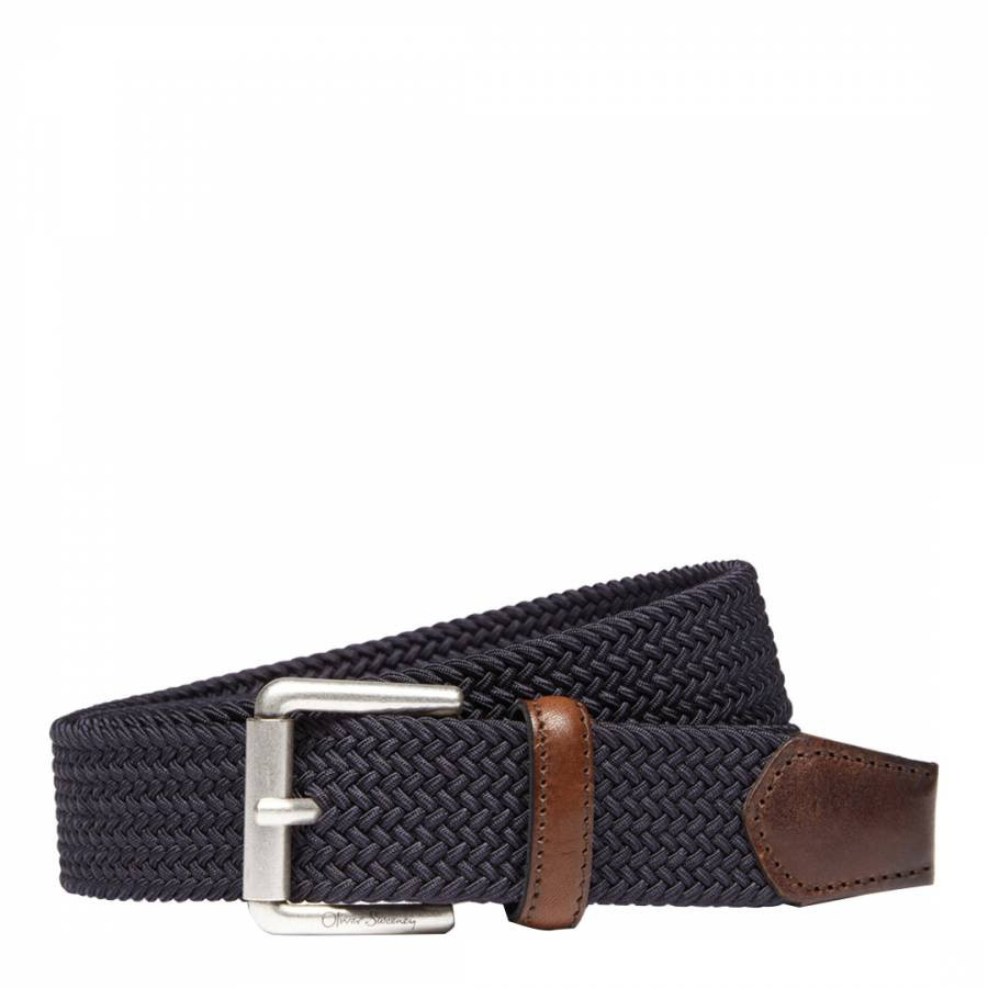 Navy Sorico Woven Leather Blend Belt