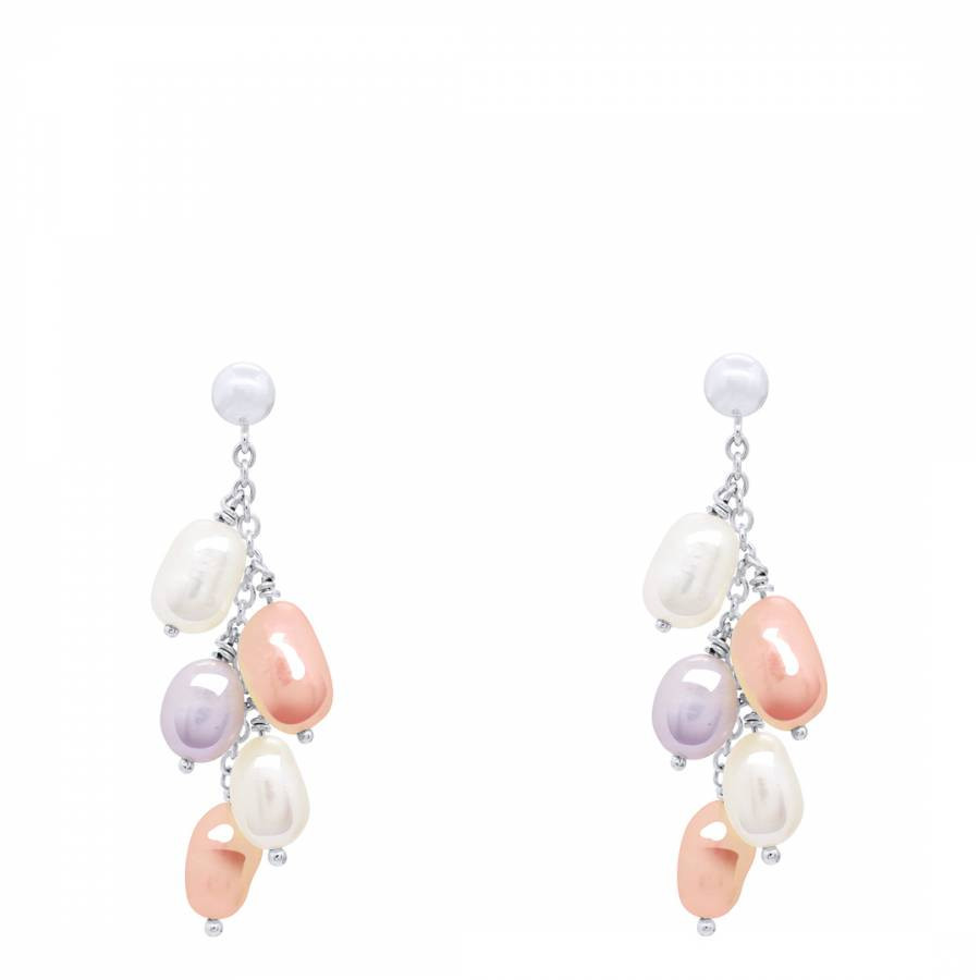 Multicolor Cluster Of 10 Freshwater Pearls Hanging Earrings   6-7 Mm