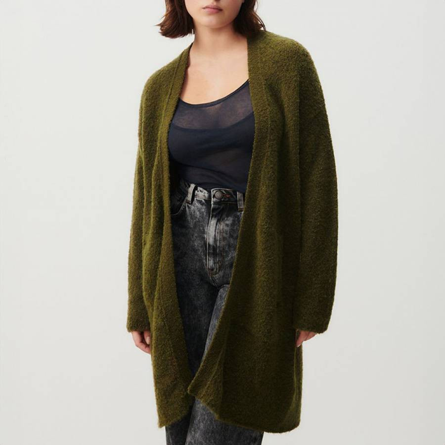 Khaki Wool Blend Longline Cardigan