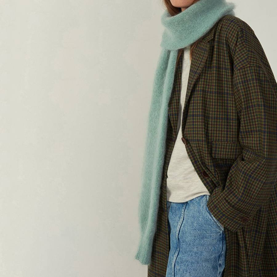 Blue Wool Blend Ribbed Scarf