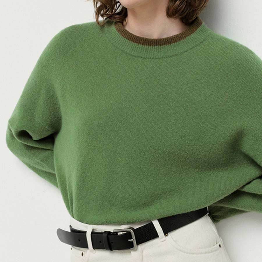 Green Wool Blend Crew Neck Oversized Jumper