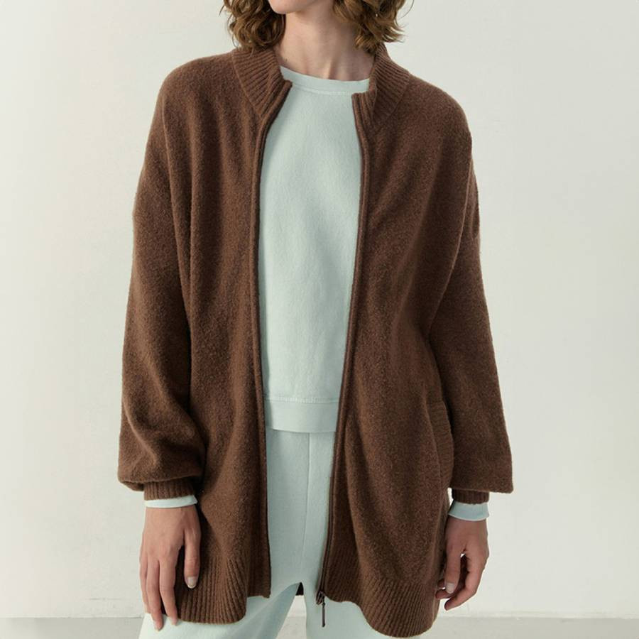 Brown Wool Blend Soft Knit Cardigan