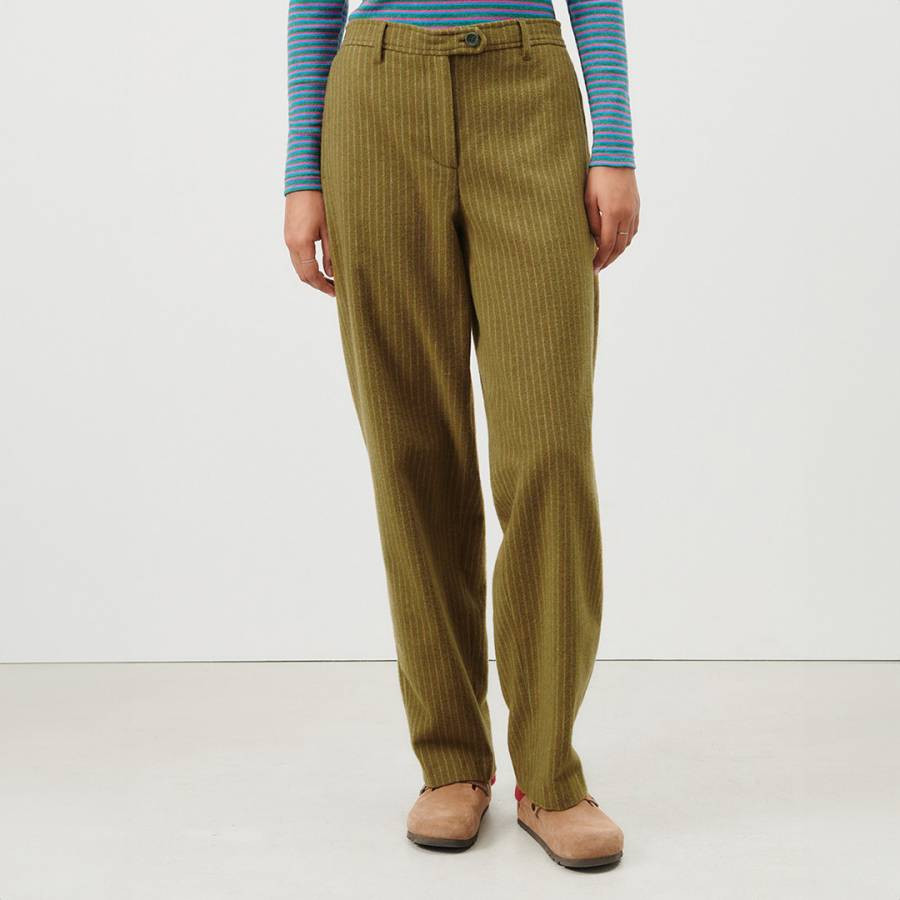 Khaki Wool Blend Printed Trousers