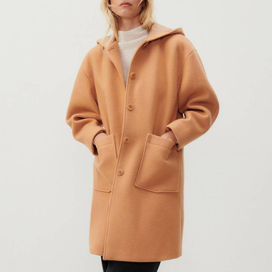 Orange Wool Blend Hooded Coat