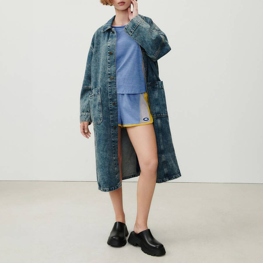 Unisex Washed Blue Longline Denim Shirt