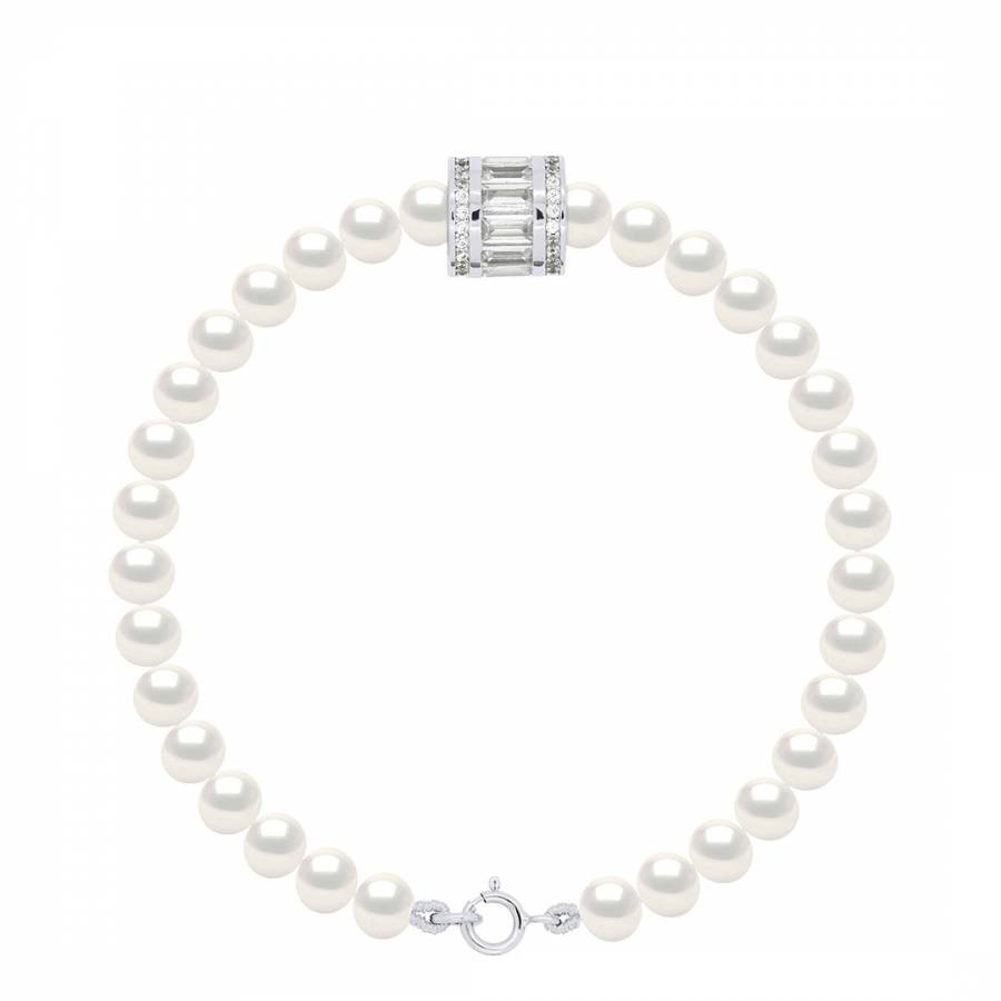 Bracelet Row Of Real Cultured Freshwater Pearls Semi Round 5-6 mm