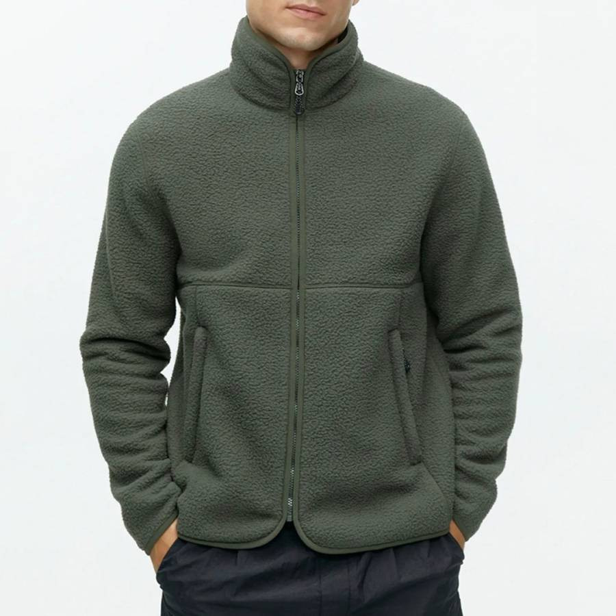 Men's Khaki Borg Zip Sweatshirt