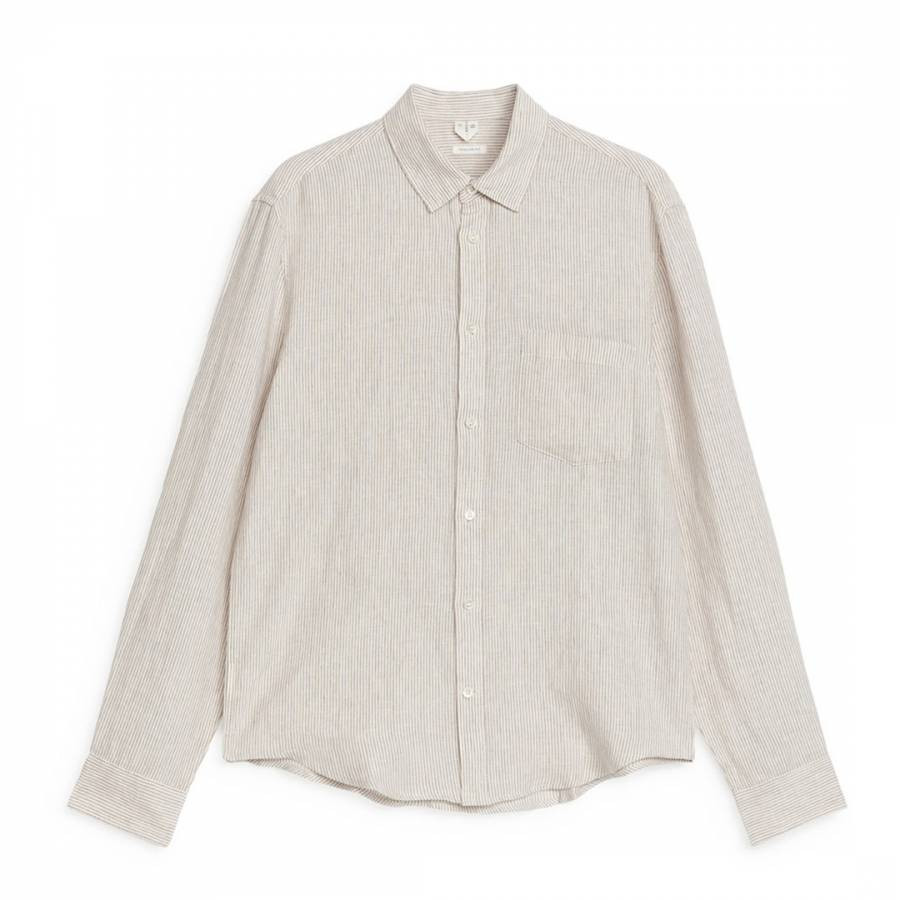 Men's Beige Linen Collared Shirt