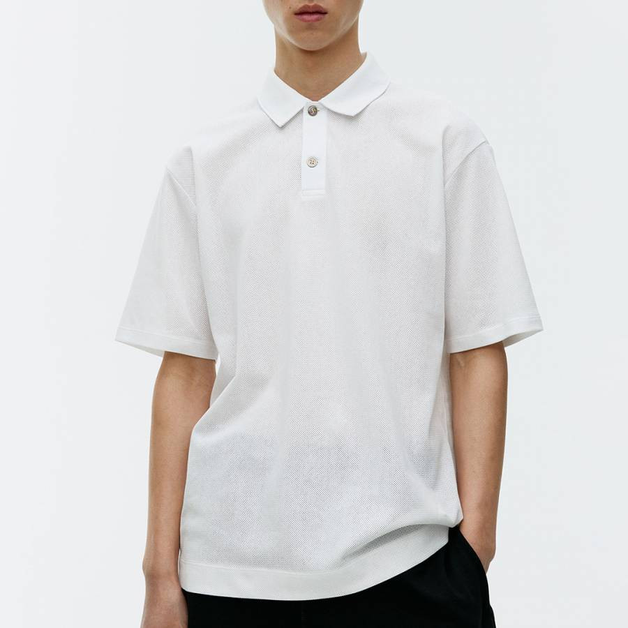 Men's White Close Mesh Polo