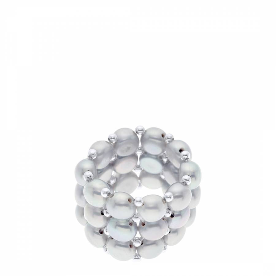 Grey Real Cultured Freshwater Pearl 3 Row Ring