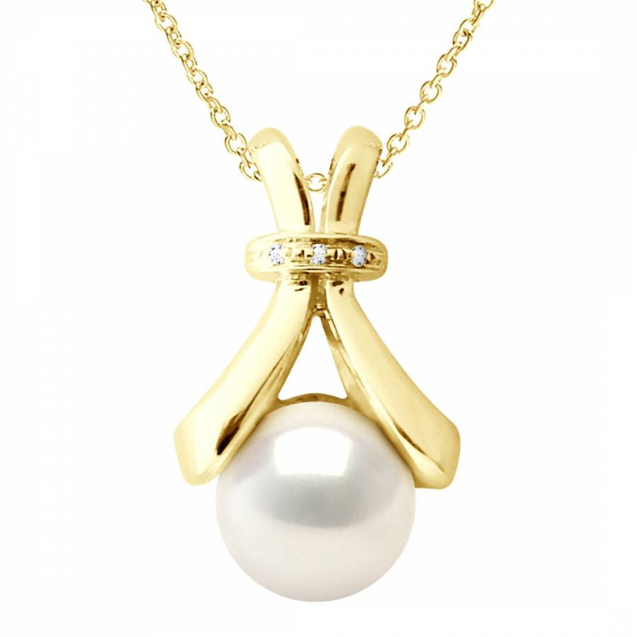 Yellow Gold Freshwater Pearl Diamond Necklace