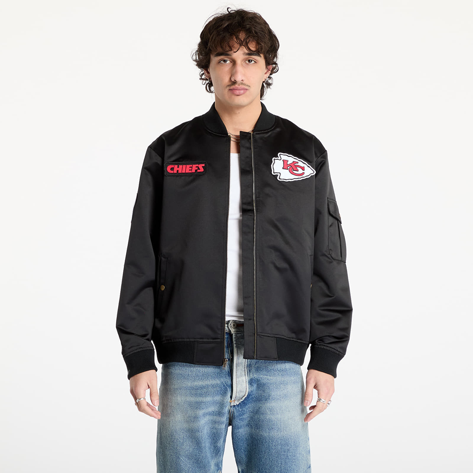 Jacket Mitchell & Ness NFL Team Leader Satin Vintage Logo Chiefs Bomber Black XL