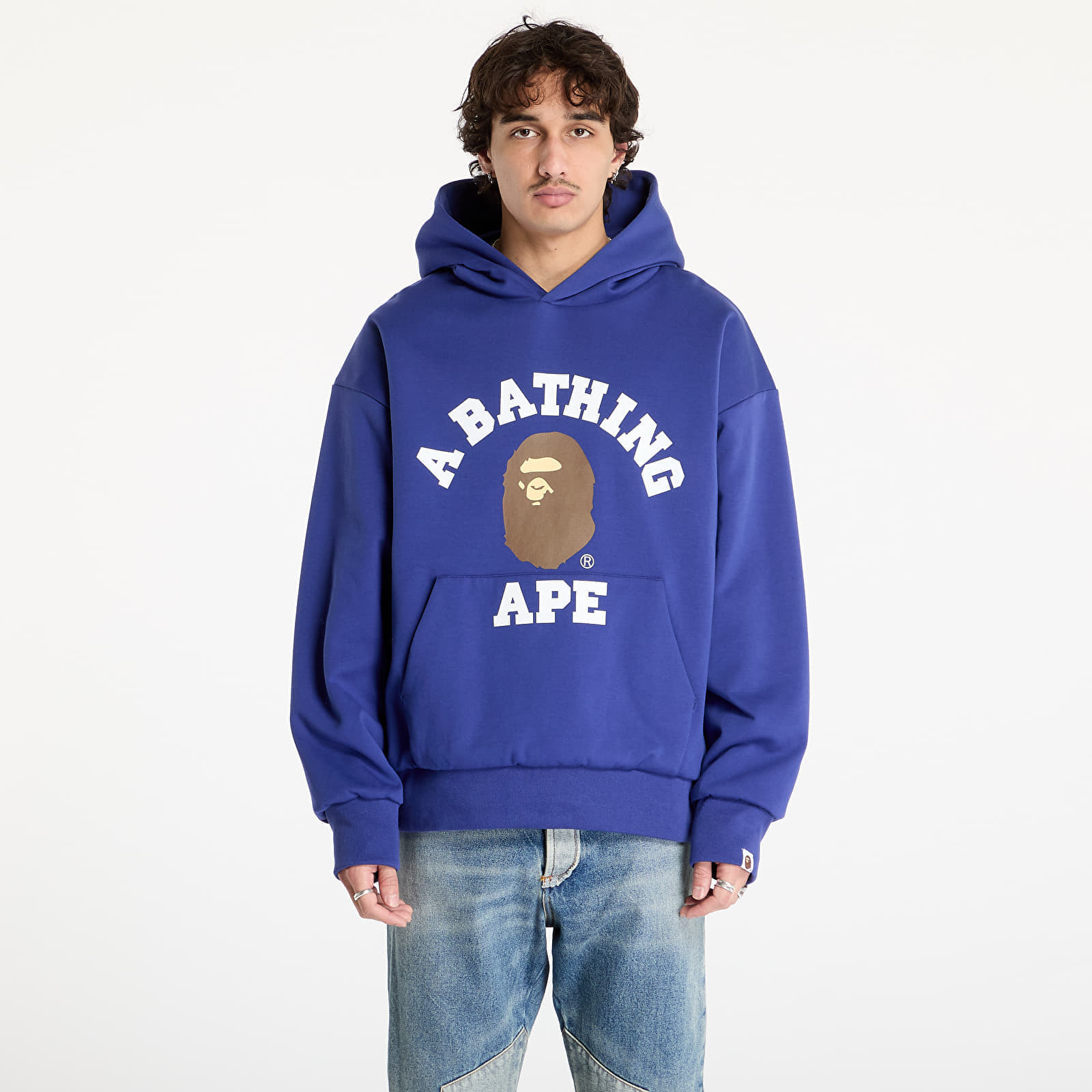 Sweatshirt A BATHING APE College Puffy Relaxed Fit Pullover Hoodie M Blue L