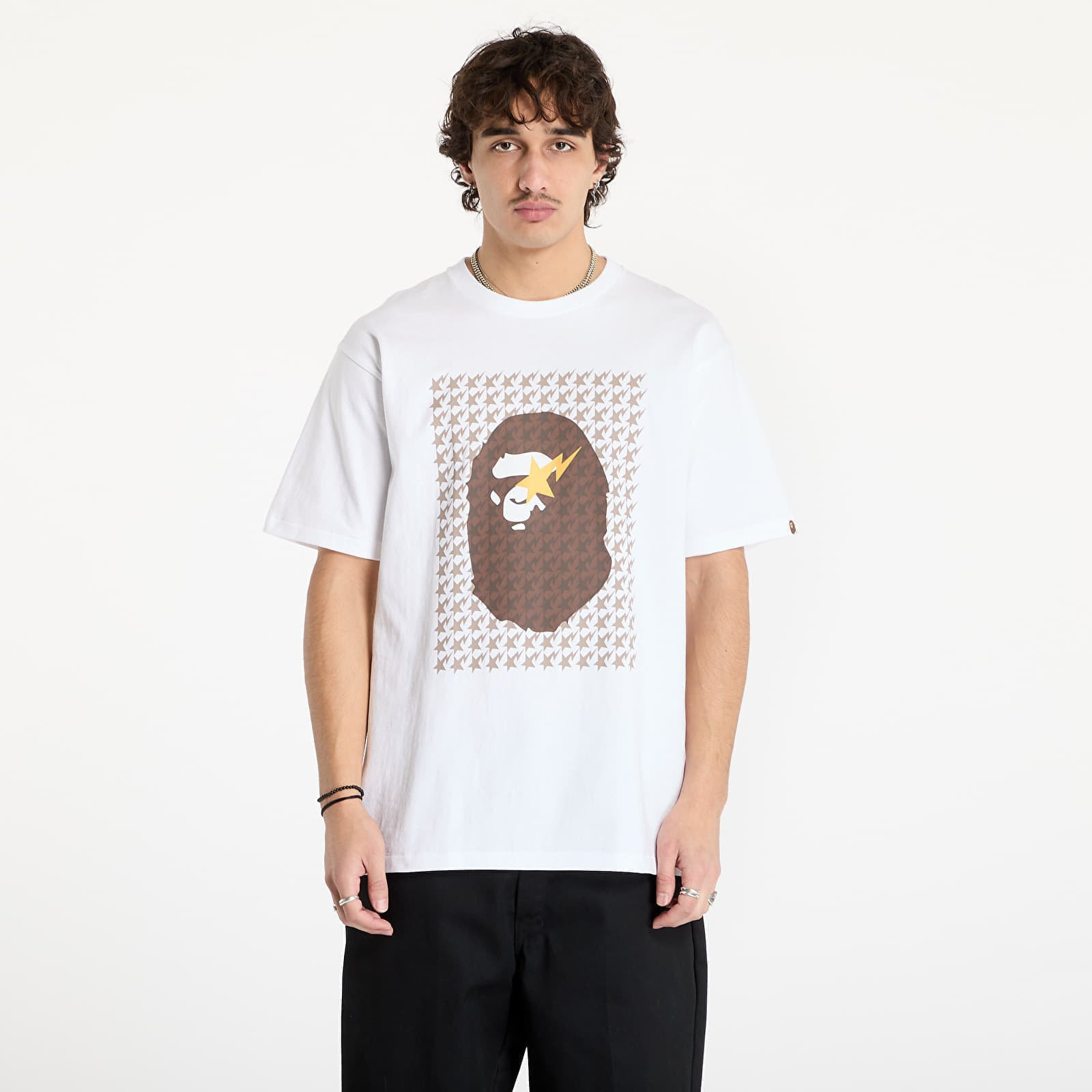 T-shirt A BATHING APE Sta Houndstooth Ape Head Tee White/ Brown XL