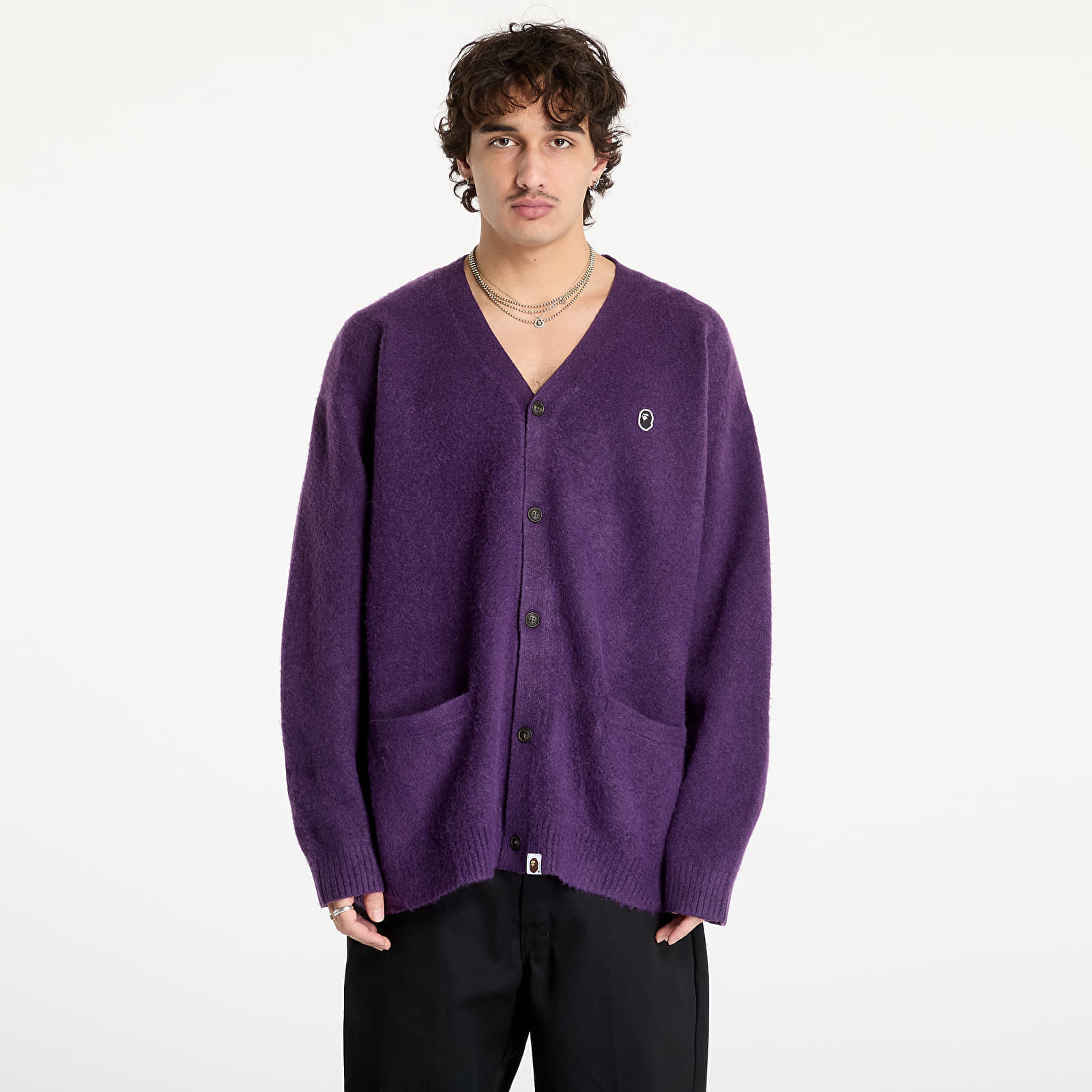 Sweater A BATHING APE One Point Hairly Yarn Cardigan M Purple M