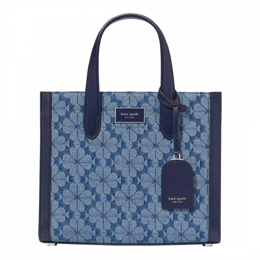 Parisian Navy Multi Spade Flower Jacquard Denim Manhattan Small Tote