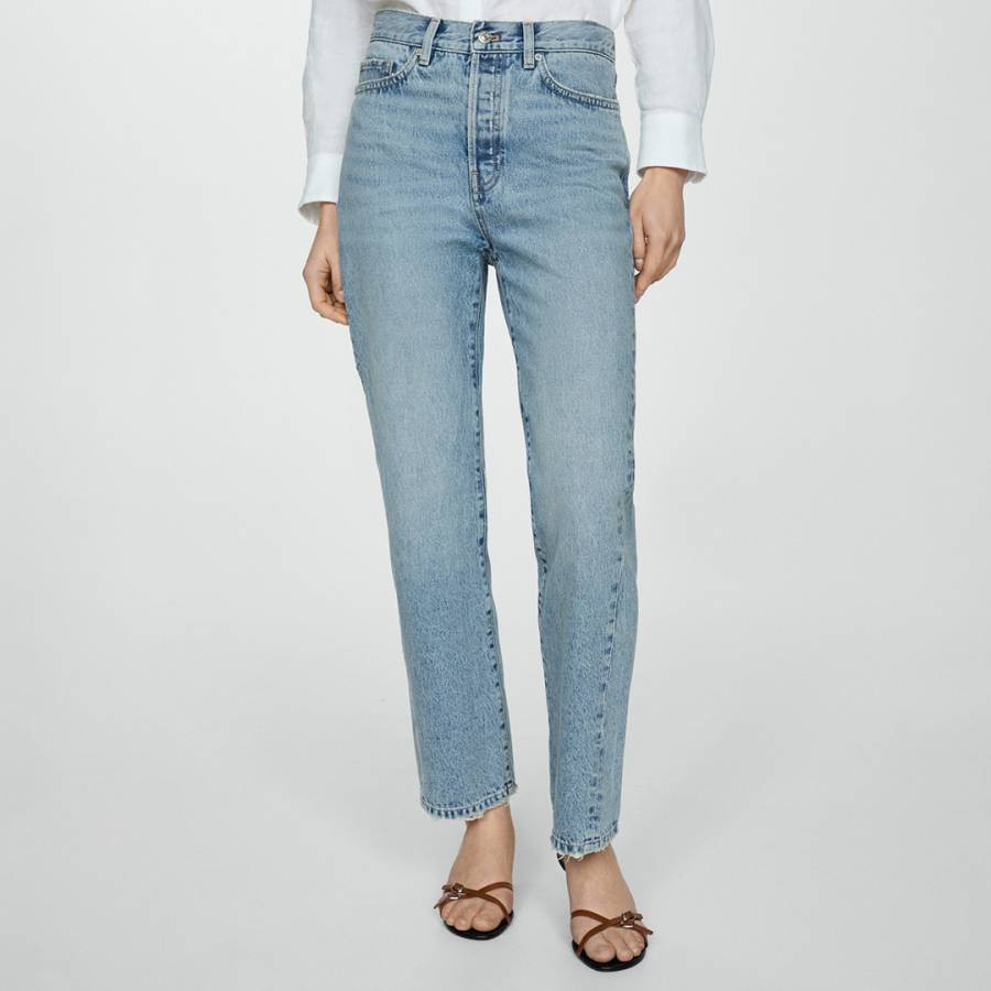 Light Blue Straight Leg Crop Jeans