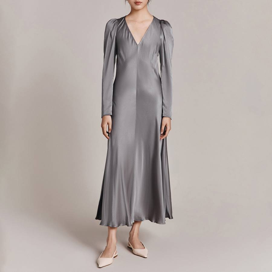 Slate V-Neck Slinky Midaxi Dress