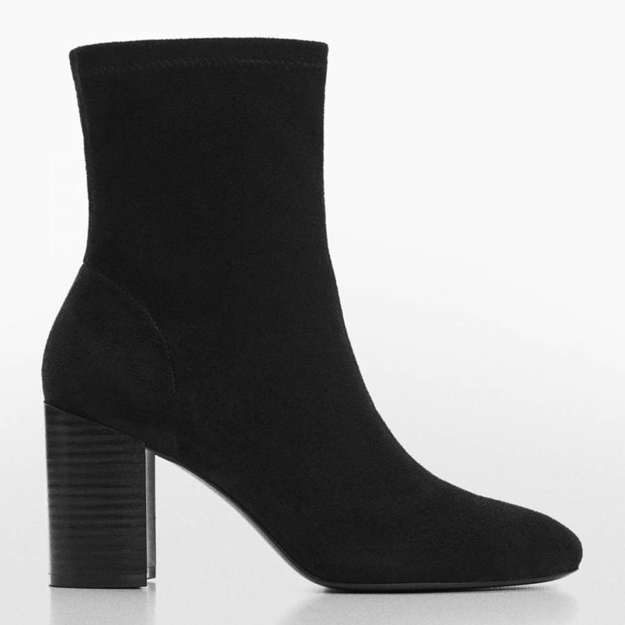 Black Faux Suede Heeled Ankle Boots