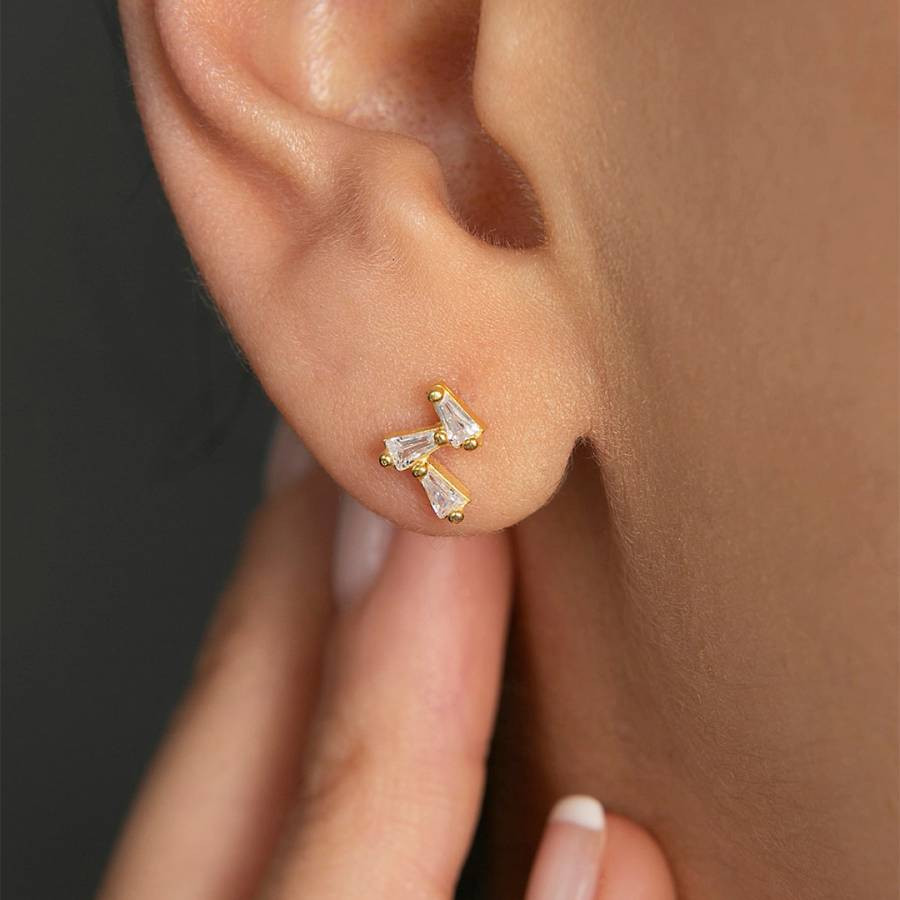 Gold Tiered Stud Earrings