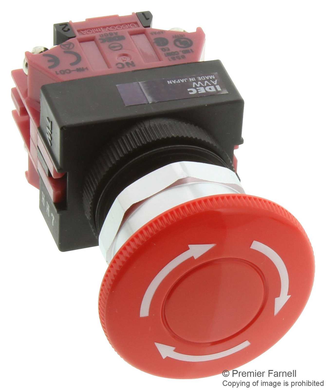 IDEC Avw402-R Switch, Emergency Stop, 2Nc, 600Vac