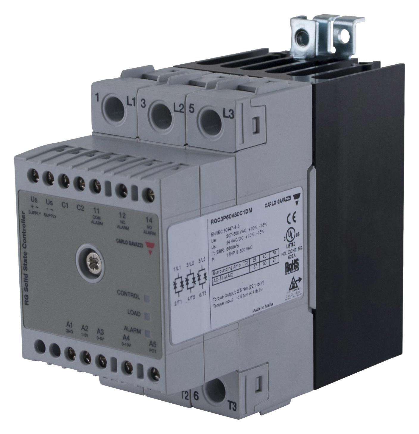 Carlo Gavazzi Rgc2P60V25C1Dm Solid State Contactor, 25A, 0 To 10Vdc