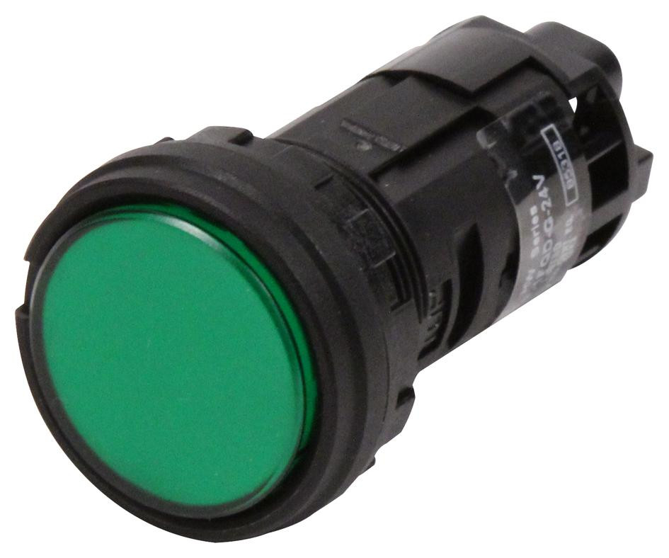 IDEC Hw1P-1Fqd-G-24V Panel Mount Indicator, Led, 22mm, Green, 24V