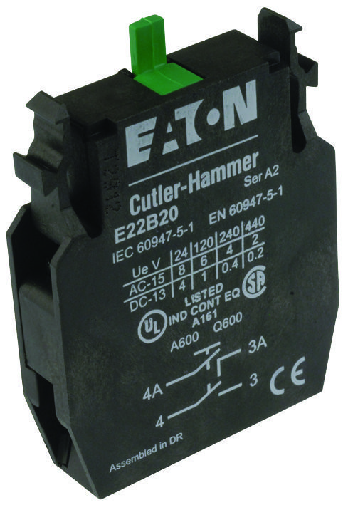 Eaton Cutler Hammer E22B20 Contact Block, Screw