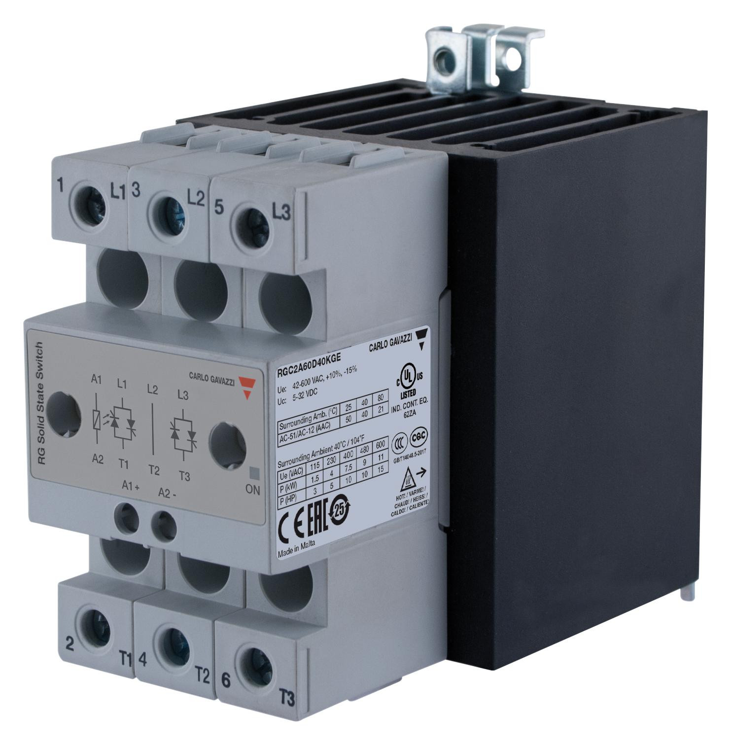 Carlo Gavazzi Rgc2A60D40Kge Solid State Contactor, 40A, 5 To 32Vdc