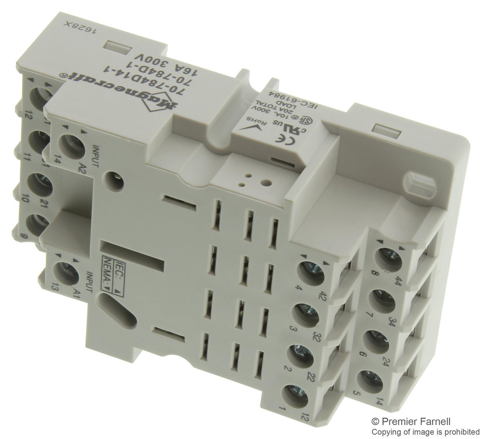 Schneider Electric/legacy Relay 70-784D14-1 Relay Socket, 14-Pins, 16A