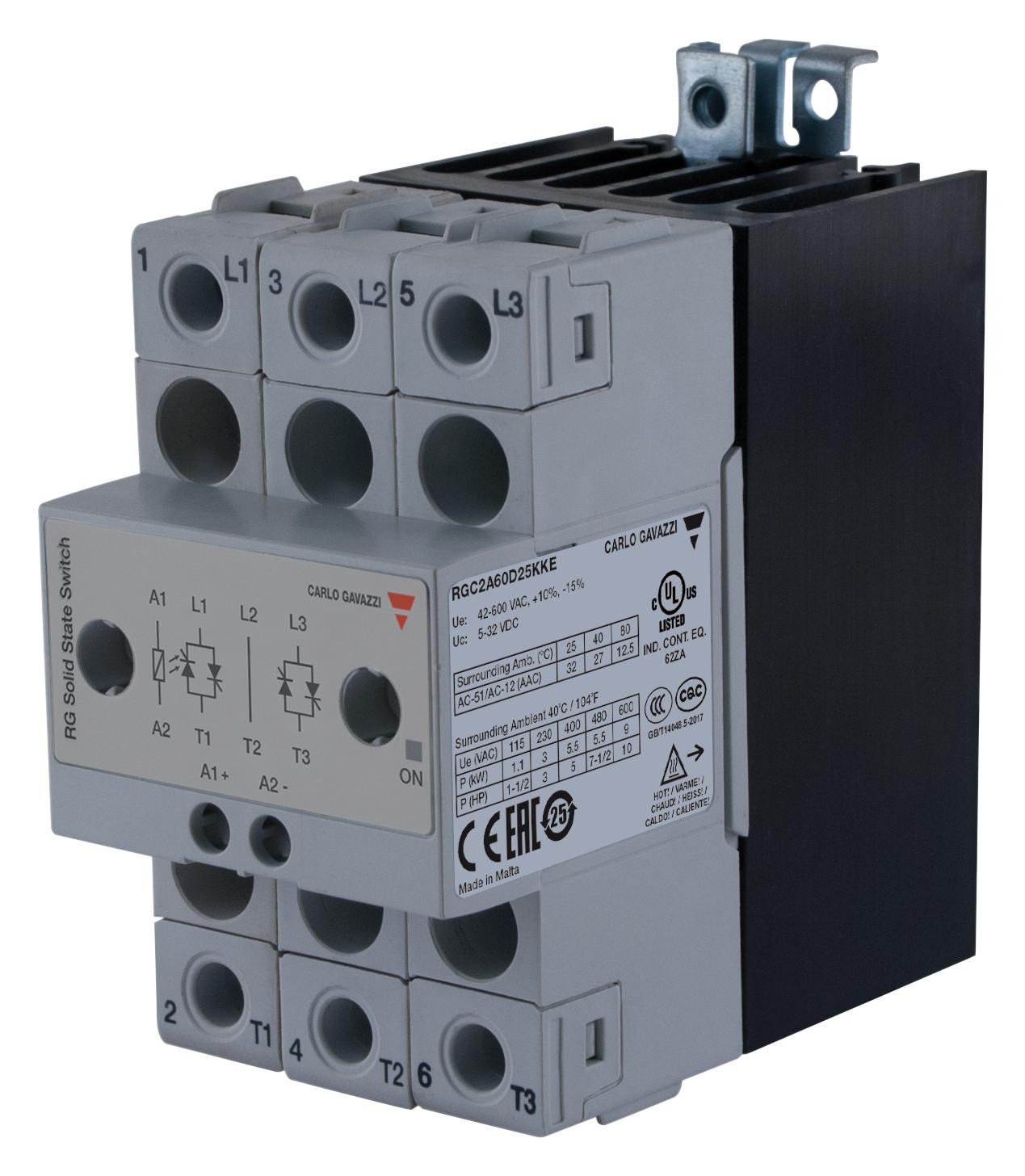 Carlo Gavazzi Rgc2A60A25Kke Solid State Contactor, 25A, 20 To 275Vac