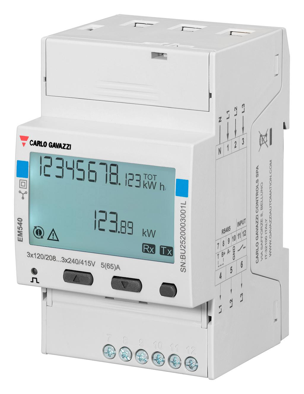 Carlo Gavazzi Em540Dinav23Xs1Pfb Energy Analyzer, 2/3-Ph, Din Rail