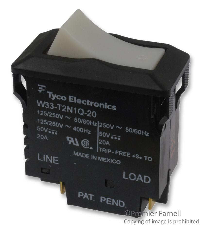 Potter & Brumfield Relays / Te Connectivity W33-T2N1Q-20 Circuit Breaker, Thermal, 2P, 250V, 20A