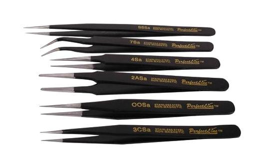 Duratool Js-555T. 6 Piece Black Epoxy Tweezer Set