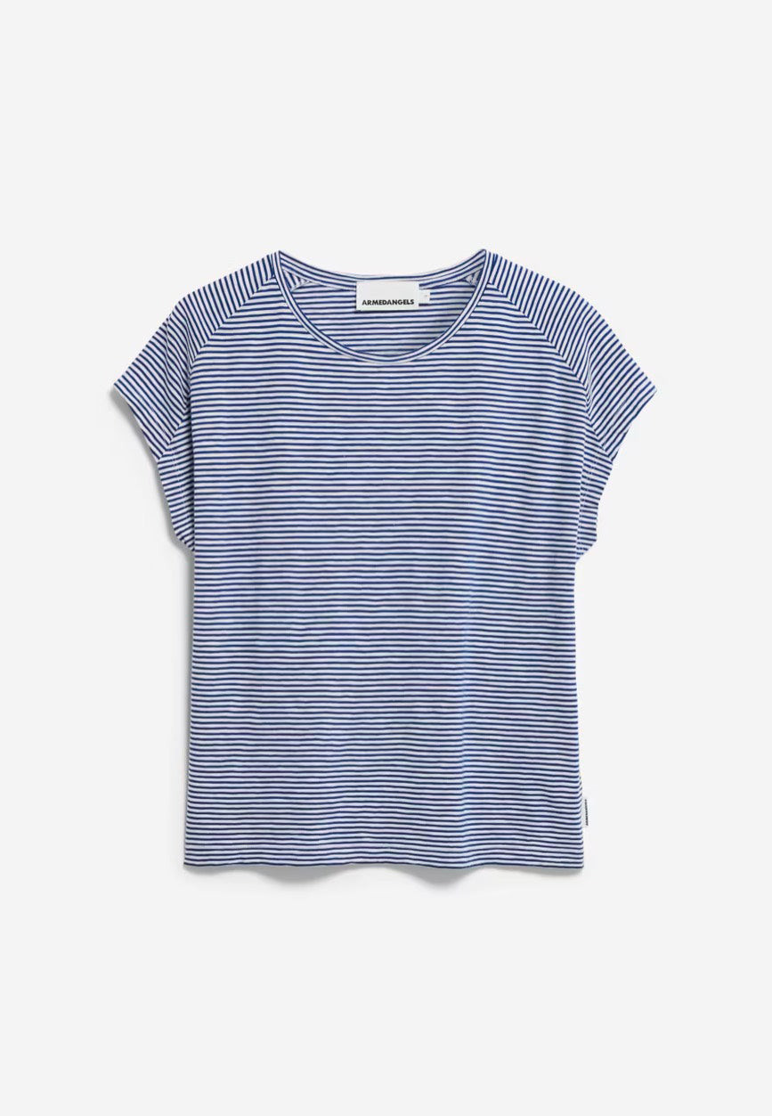 Armedangels - Oneliaa Lovely Stripes Oatmilk/Lapis Blue - T-Shirt - blue - L - 100% Organic Cotton,Jersey