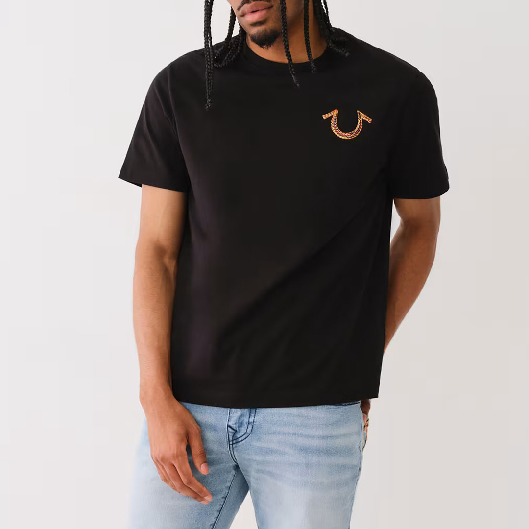 Black Relaxed Rainbow Embroided Cotton T-Shirt