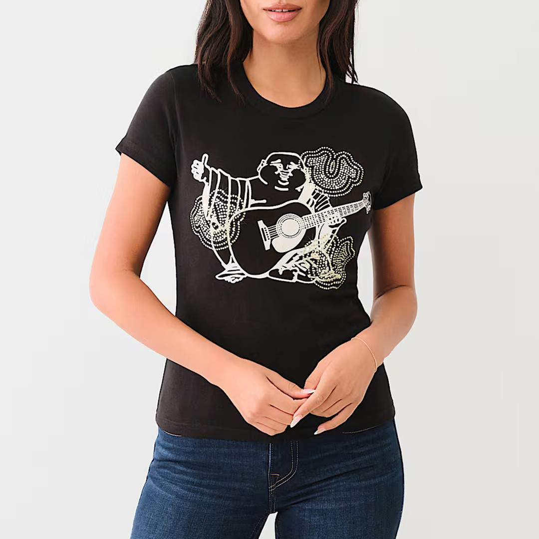 Black Crystal Buddha Cotton T-Shirt