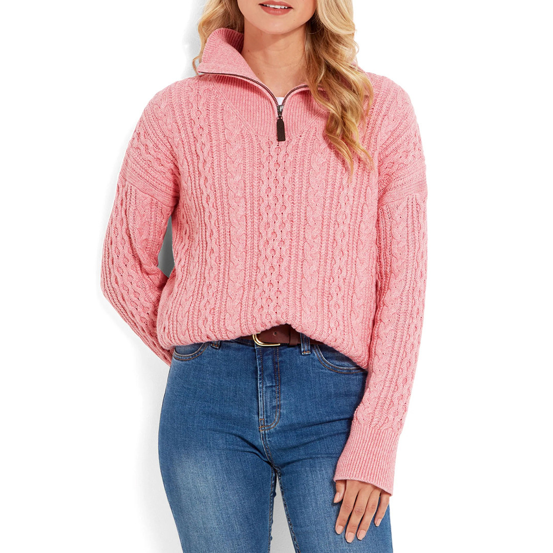 Baby Pink Settle Wool Blend Quarter-Zip