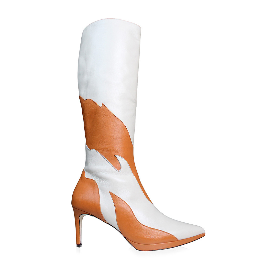 White/Orange Wanda Heeled Long Boot