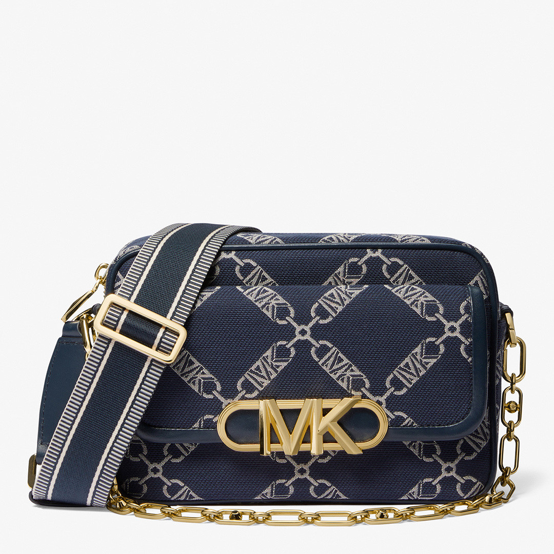 Navy Jacquard Medium Crossbody Bag