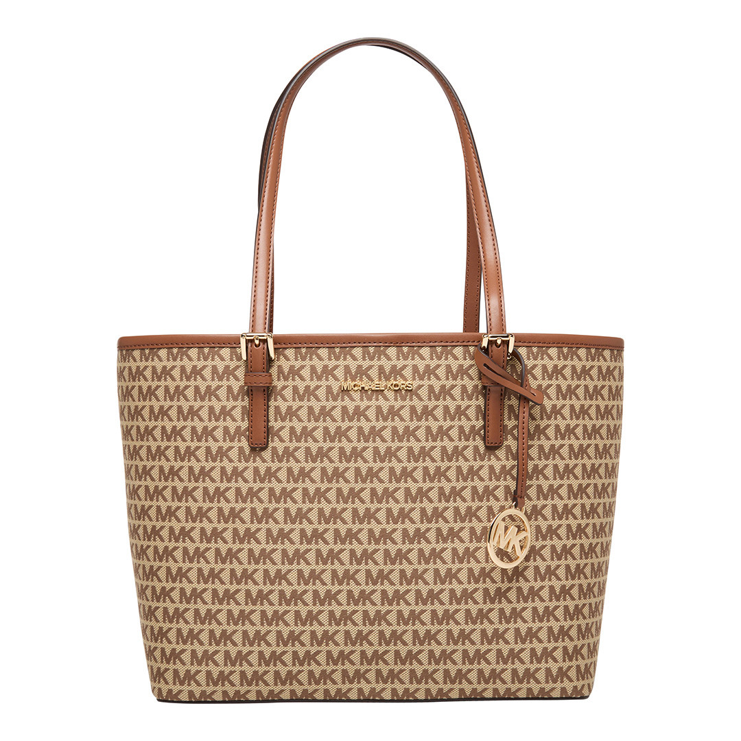 Beige and Ebony Michael Kors Jet Set Medium Carryall Tote Bag