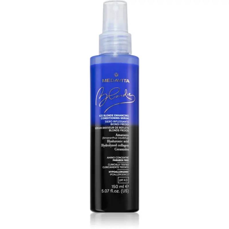 Medavita Blondie Ice Blonde Enhancing Conditioning Serum leave-in spray conditioner for cool blondes pH 4.5 150 ml