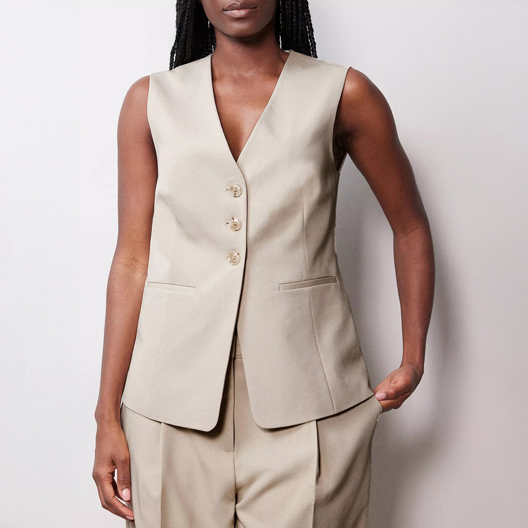 Beige Tailored Cutaway Waistcoat