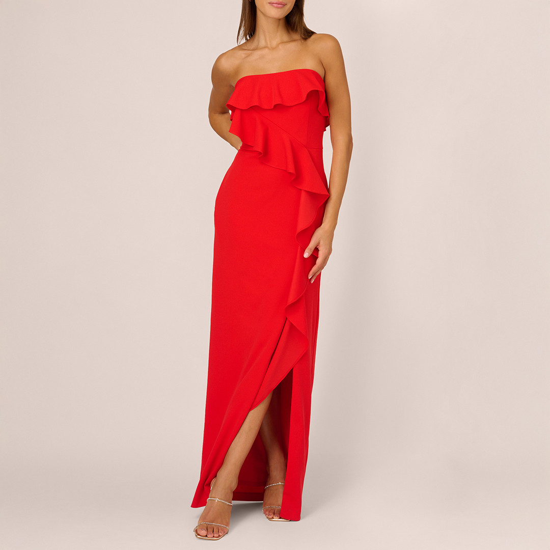 Red Stretch Crepe Column Gown