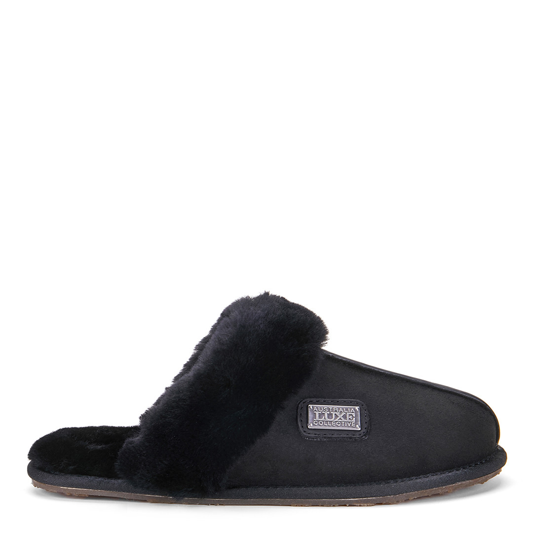 Black Closed Mule Suede Slippers