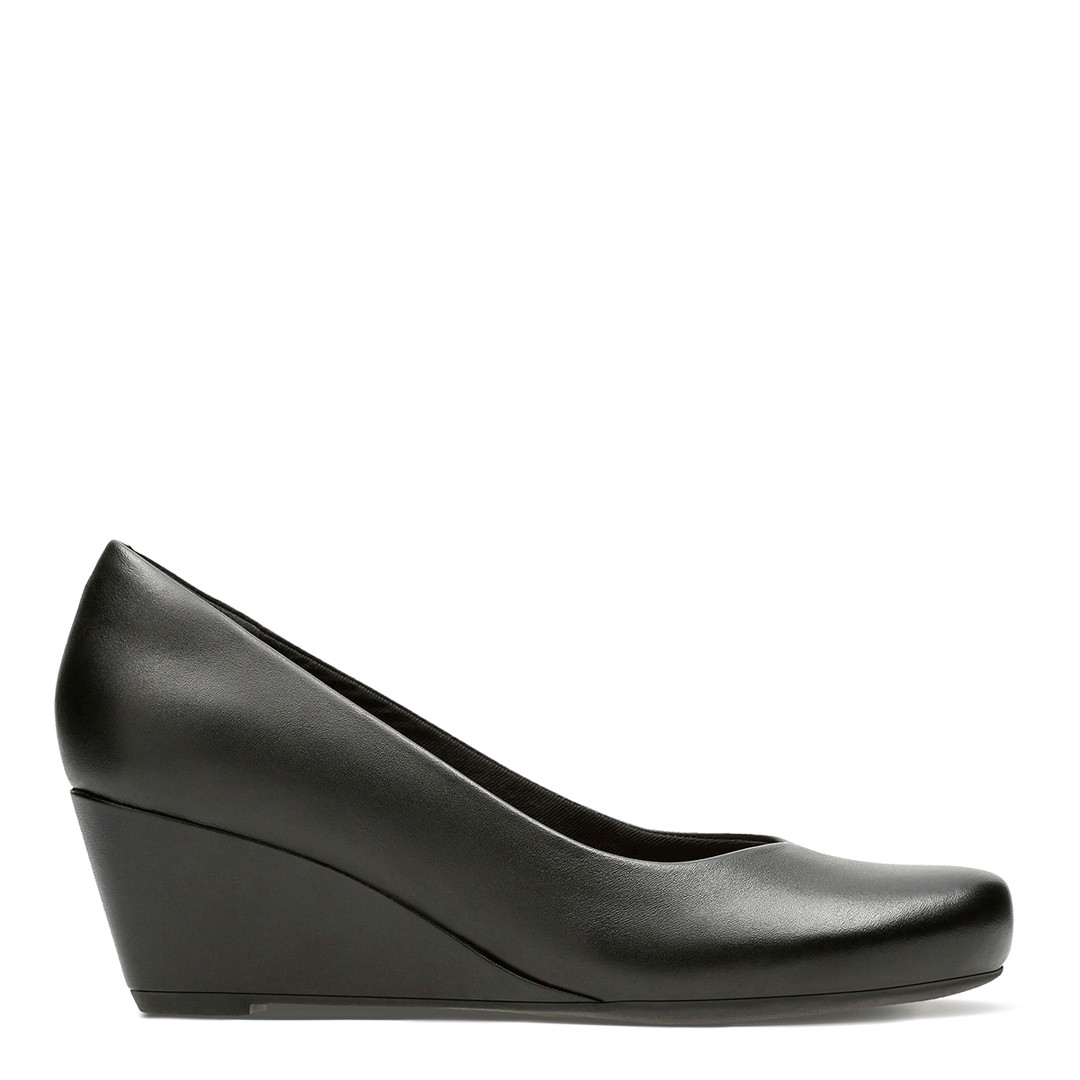 Black Flores Tulip Leather Wedge Pump